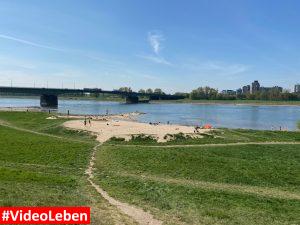 Weg zum Sandstrand am Rhein bei Düsseldorf Hamm - Videoleben