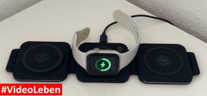 Apple Watch lädt - Produkttest ZUMSEY 3 in 1 Faltbares kabelloses Ladegerät für iPhone - Apple Watch & AirPods - getestet von videoleben familyeller