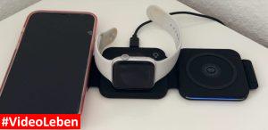 Handy und Apple Watsch laden - Produkttest ZUMSEY 3 in 1 Faltbares kabelloses Ladegerät für iPhone - Apple Watch & AirPods - getestet von videoleben familyeller