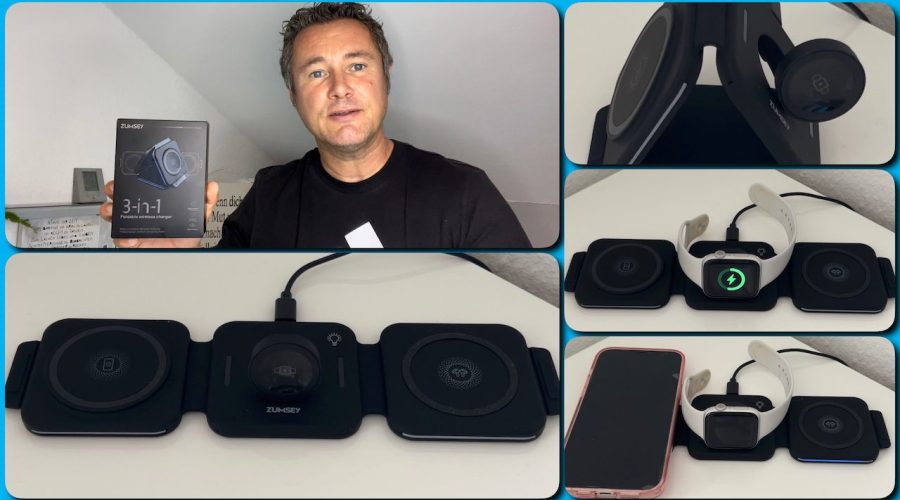 Produkttest ZUMSEY 3 in 1 Faltbares kabelloses Ladegerät für iPhone - Apple Watch & AirPods - getestet von videoleben familyeller - ZUMSEY 3 in 1 faltbares Induktionsladegerät