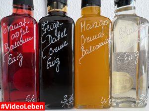 Beschriftungen der Flaschen - Produkttest - Schalotten Crema, Mango Granatapfel, Crema Balsamica und mehr von Oilea - Videoleben - Rezeptfamilie - Familyeller
