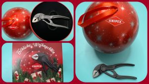 Mini-Wasserpumpenzange KNIPEX Cobra XS in festlicher Weihnachtskugel - gezeigt von videoleben von familyeller