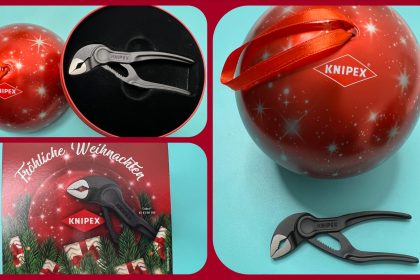 Mini-Wasserpumpenzange KNIPEX Cobra XS in festlicher Weihnachtskugel - gezeigt von videoleben von familyeller