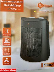 Packungsvorderseite - Produkttest - Drcokars Heizlüfter-3 Modi energiesparend leise 1800W elektrische Keramikheizung PTC - getetstet von videoleben von familyeller