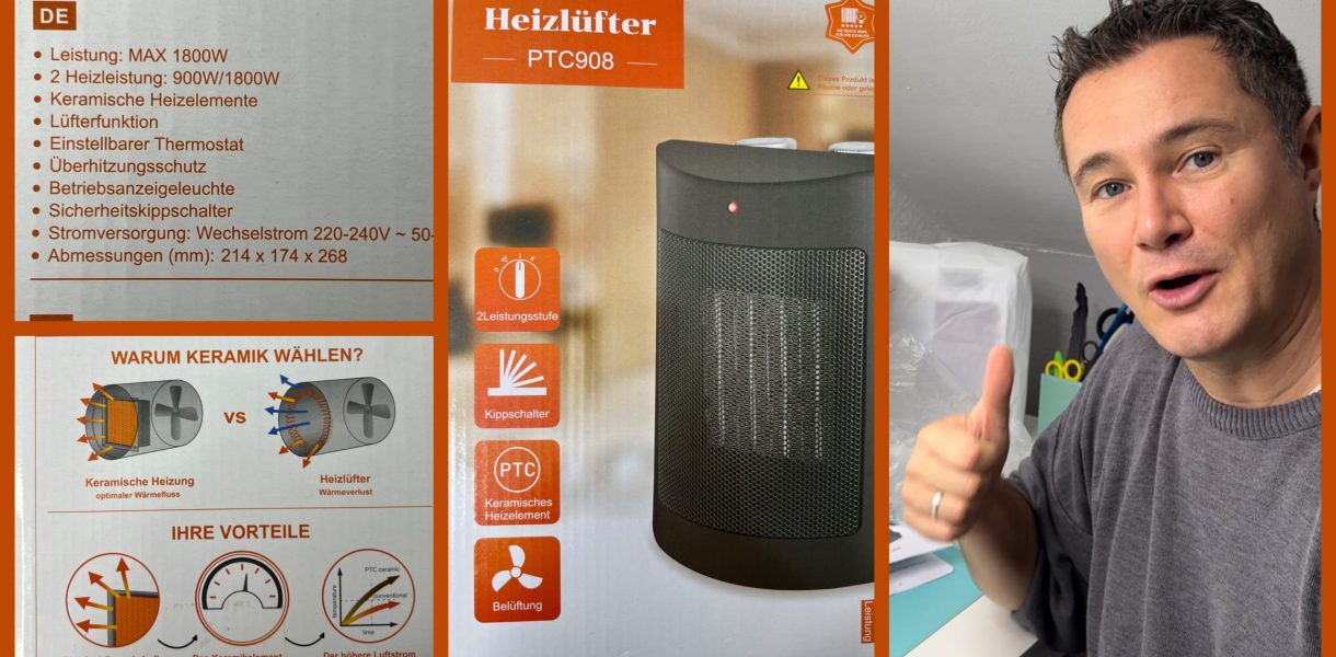 Produkttest - Drcokars Heizlüfter-3 Modi energiesparend leise 1800W elektrische Keramikheizung PTC - getetstet von videoleben von familyeller