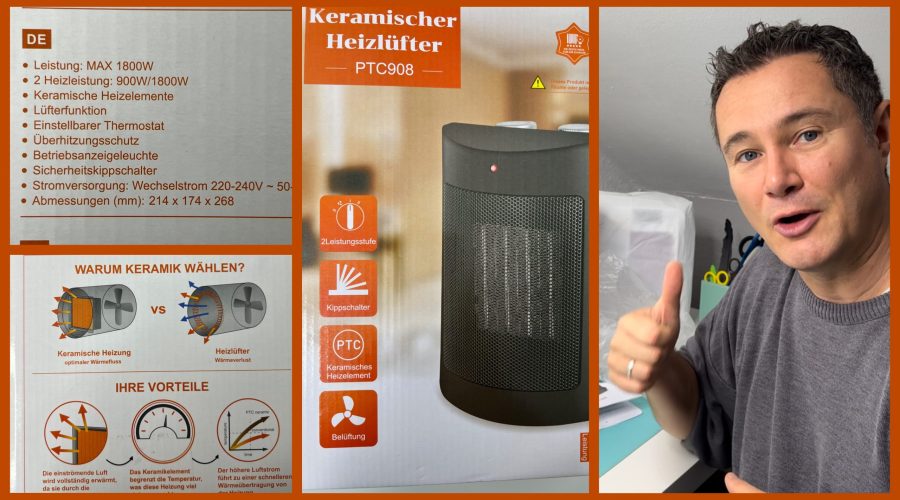 Produkttest - Drcokars Heizlüfter-3 Modi energiesparend leise 1800W elektrische Keramikheizung PTC - getetstet von videoleben von familyeller