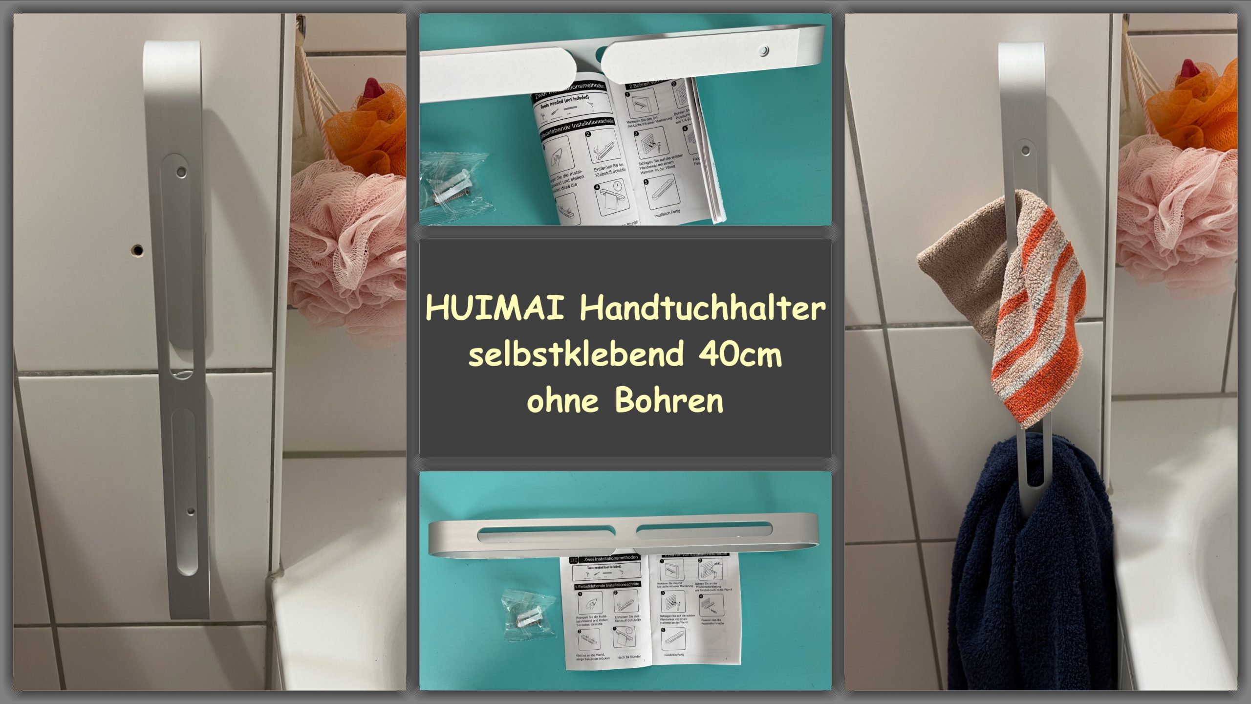 Produkttest - HUIMAI Handtuchhalter 40cm - selbstklebend - getetestet von videoleben von familyeller