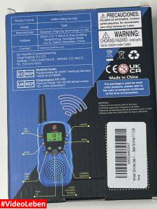 Packungsrückseite - Produkttest - Tesoyzii Walkie Talkie für Kinder Geschenk von 3-12 Jahren - getestet von videoleben von familyeller