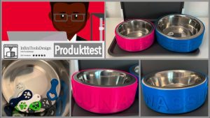 Produkttest - Hundenäpfe und Hundenapfunterlage mit Rückenteil sowie Einkaufschips InfiniToolsDesign - getestet von videoleben von familyeller