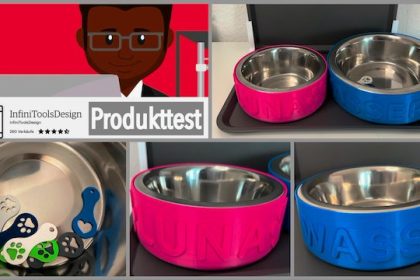 Produkttest - Hundenäpfe und Hundenapfunterlage mit Rückenteil sowie Einkaufschips InfiniToolsDesign - getestet von videoleben von familyeller