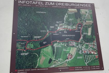 Infotafel Dreiburgensee mit videoleben von familyeller
