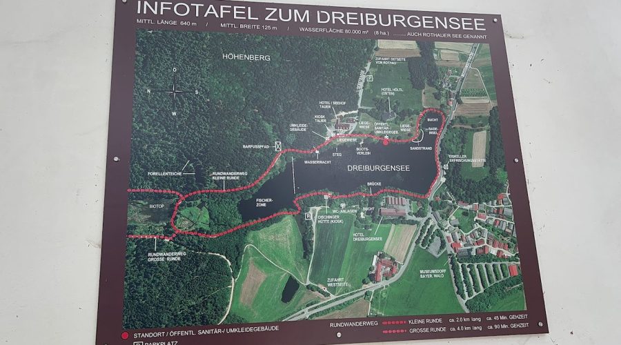 Infotafel Dreiburgensee mit videoleben von familyeller