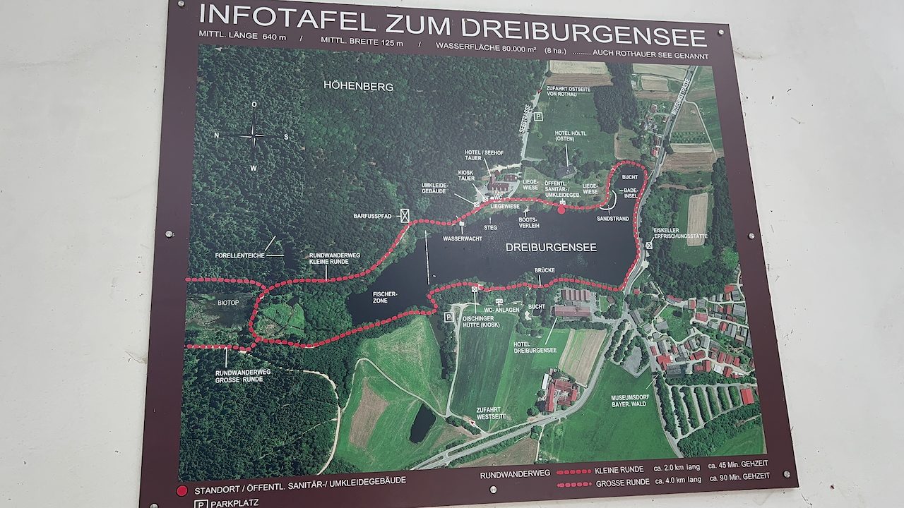 Infotafel Dreiburgensee mit videoleben von familyeller