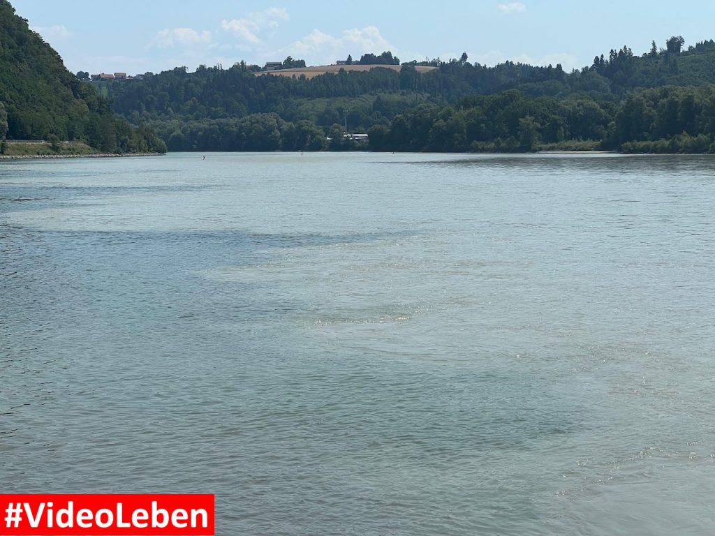 unterschiedliche Wasserfarben Inn und Donau in Passau mit videoleben von Familyeller