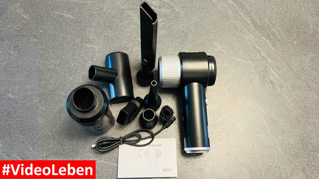 Lieferumfang Dealswin kabelloser 4-in-1 Handstaubsauger, Vakuumierer, Druckluftspray und Luftpumpe - vorgestellt von videoleben von familyeller