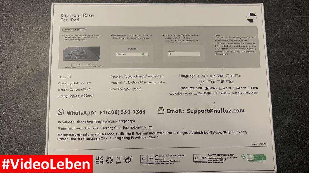 NUFLAX Keyboard Case für das IPad Rückseite Packung - getestet von videoleben von familyeller