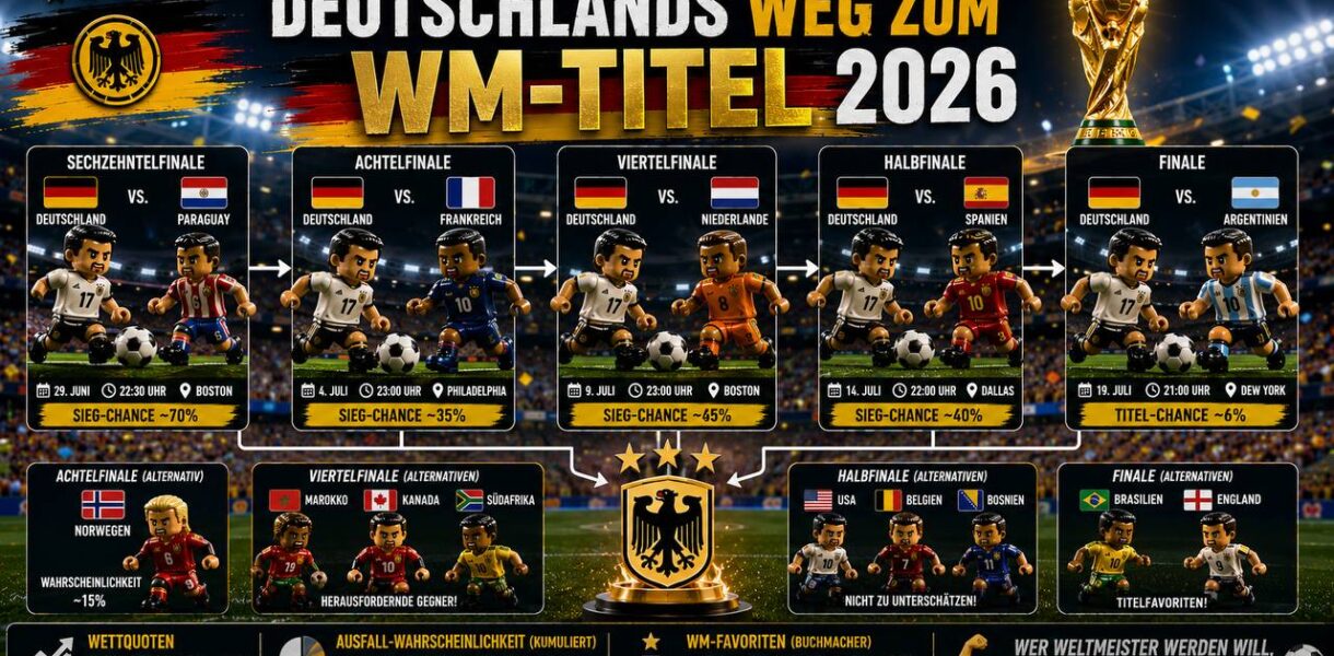 Deutschlands Weg zum WM-Titel 2026 – Turnierbaum, Termine und Wahrscheinlichkeiten