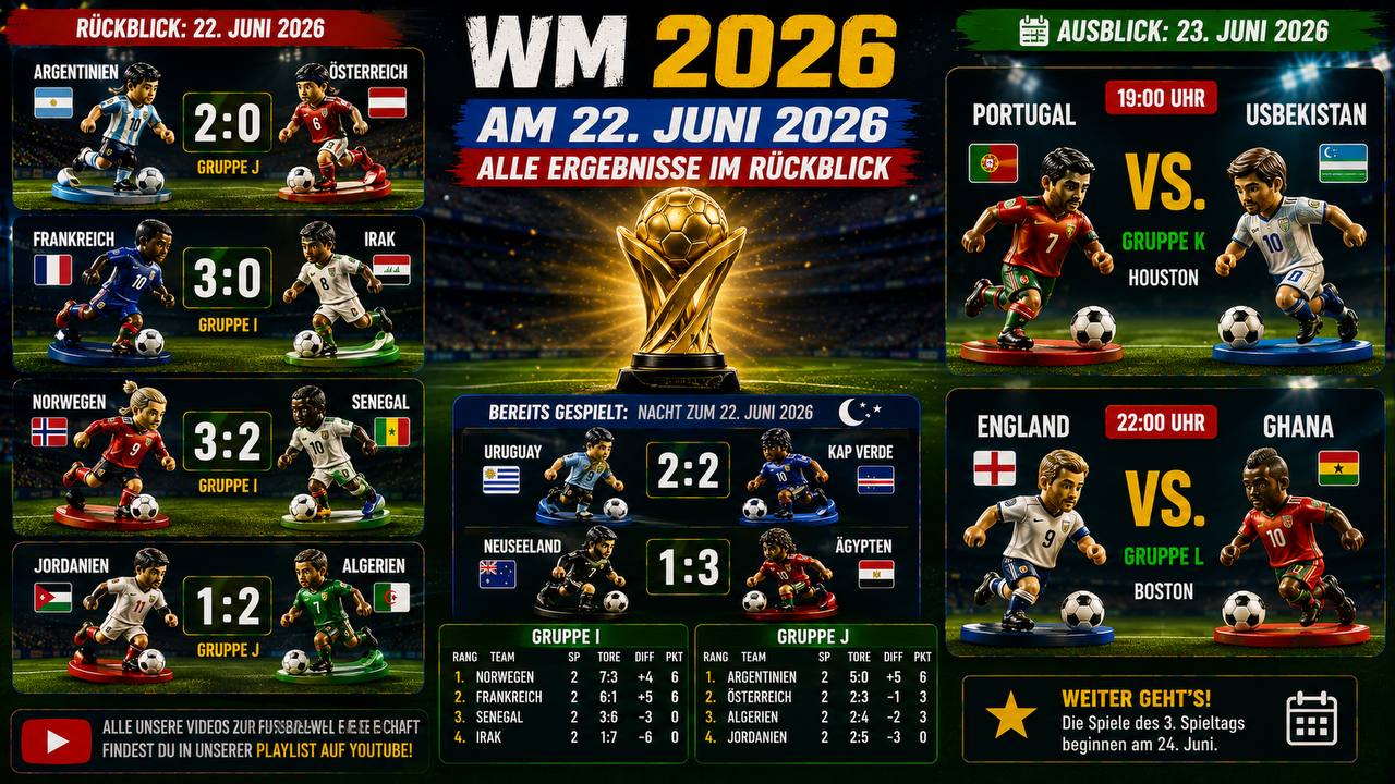 WM 2026 am 22. Juni – Ergebnisse, Tabellen und Ausblick auf den 23. Juni