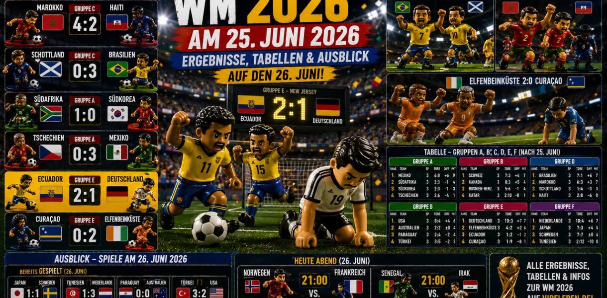 WM 2026 am 25. Juni – Ergebnisse, Tabellen und Ausblick auf den 26. Juni