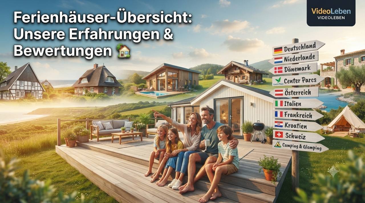 🤖 KI-generiert: Familie auf der Veranda eines Ferienhauses – Ferienhäuser-Übersicht