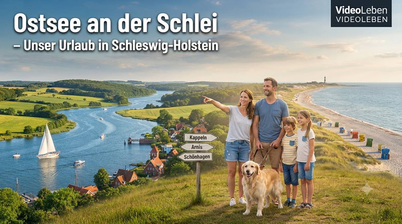 🤖 KI-generiertes Beitragsbild: Familie auf der Ostsee-Schlei mit Hund