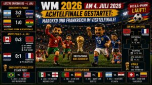 WM 2026 am 4. Juli – Achtelfinale: Marokko und Frankreich im Viertelfinale