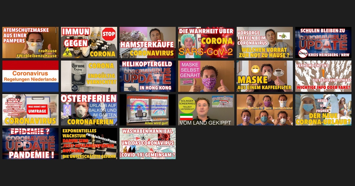 Corona 2020 – Collage aller YouTube-Thumbnails unserer Videosammlung