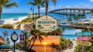 KI-generiertes Beitragsbild Florida-Reise 2026 – Strand mit Palmen bei Anna Maria Island