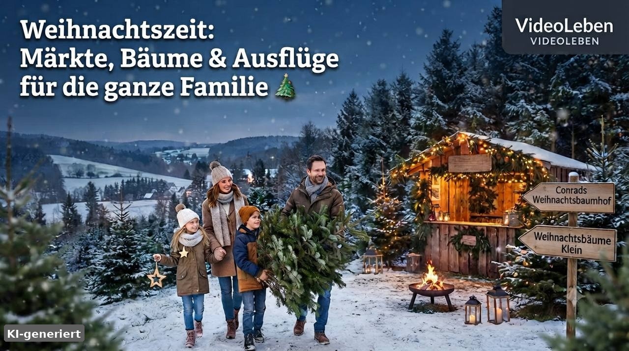 KI-generiertes Beitragsbild: Weihnachtszeit mit der Familie am Weihnachtsbaummarkt