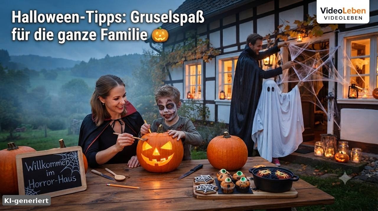 KI-generiertes Beitragsbild: Halloween Party Tipps für die Familie