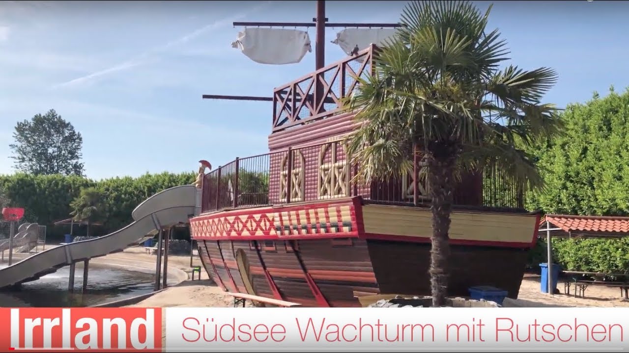 Südsee-Wachturm im Irrland Kevelaer – Wasser-Spielanlage mit Rutschen und römischer Galeere