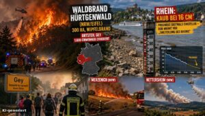 Waldbrand bei Hürtgenwald in der Eifel – trockener Wald und Rauch, Extremwetter Deutschland 2026