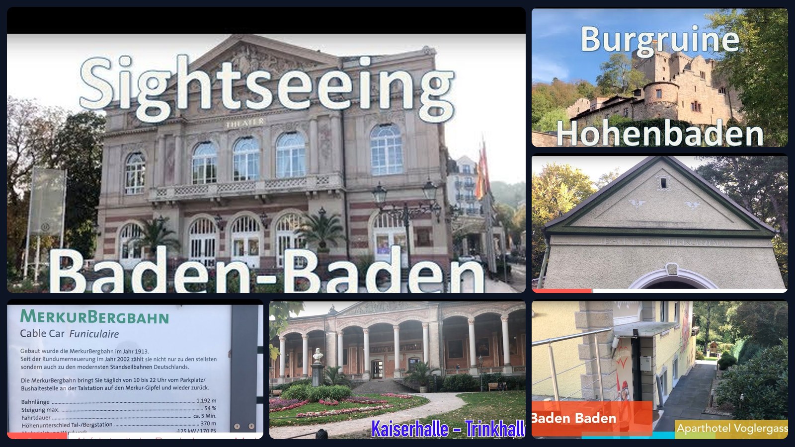 Baden-Baden – Collage unserer Videos von Merkurbahn, Burgruine Hohenbaden und Innenstadt