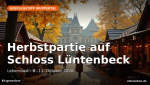 Text-Cover zur Herbstpartie Lebenslust auf Schloss Lüntenbeck in Wuppertal, 9. bis 11. Oktober 2026 (KI-generiert)