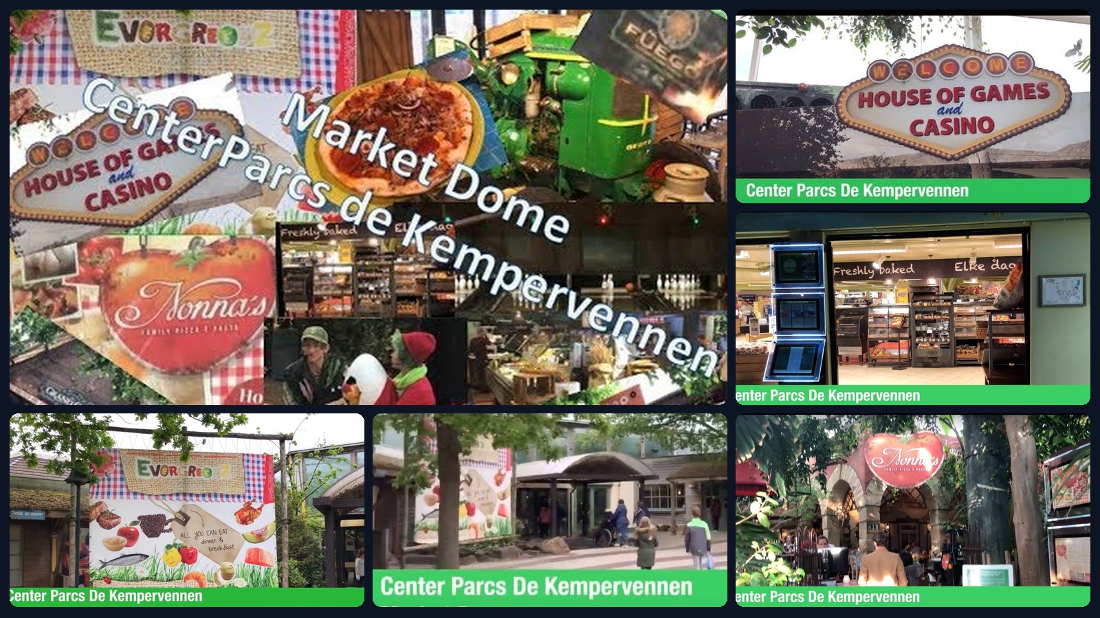 Market Dome im Center Parcs De Kempervennen – Video-Mosaik aus Restaurants, Supermarkt und Bowling