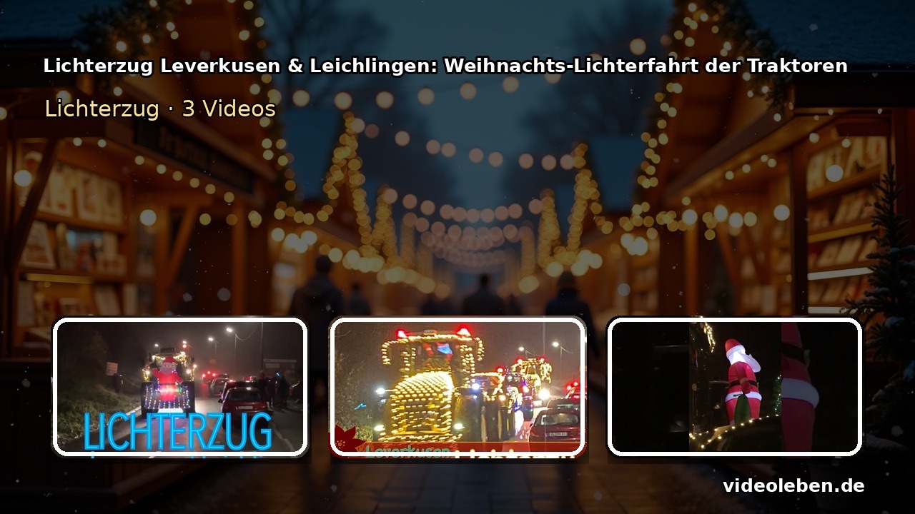 Lichterzug in Leverkusen und Leichlingen mit bunt beleuchteten Traktoren bei Nacht