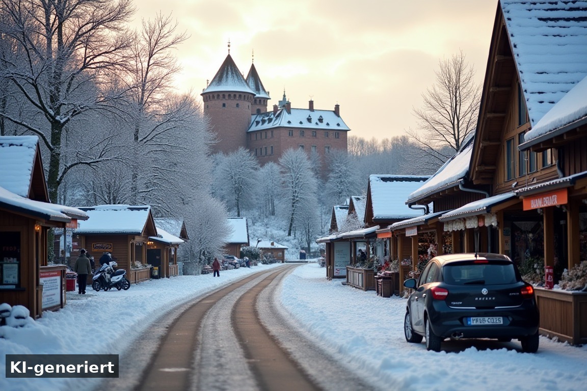 Anfahrt und Parken – Weihnachtsmarkt Bad Bentheim: Adventszauber vor der Burg (KI-generierte Darstellung)