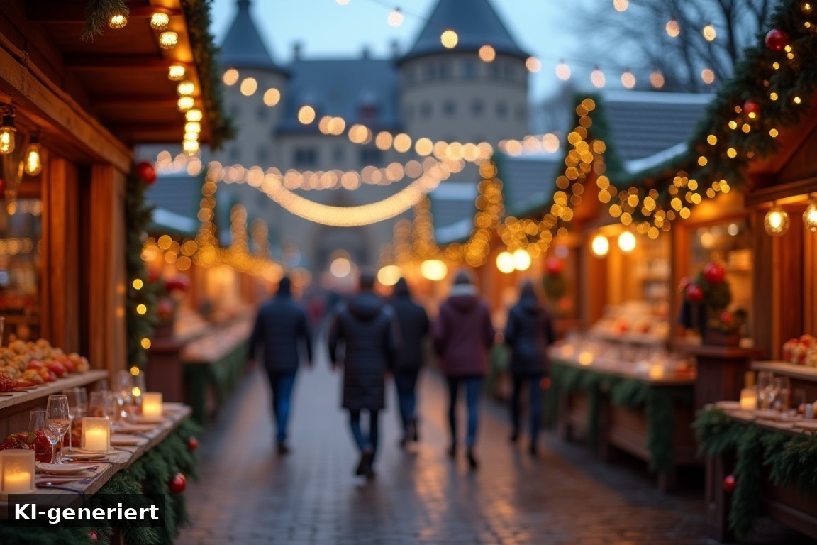 Öffnungszeiten und Termine 2026 – Weihnachtsmarkt Bad Bentheim: Adventszauber vor der Burg (KI-generierte Darstellung)