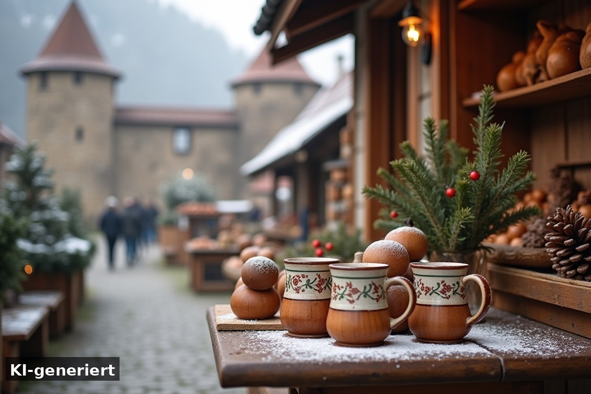 Besondere Highlights: Regionales Handwerk und Burg-Kulisse – Weihnachtsmarkt Bad Bentheim: Adventszauber vor der Burg (KI-generierte Darstellung)