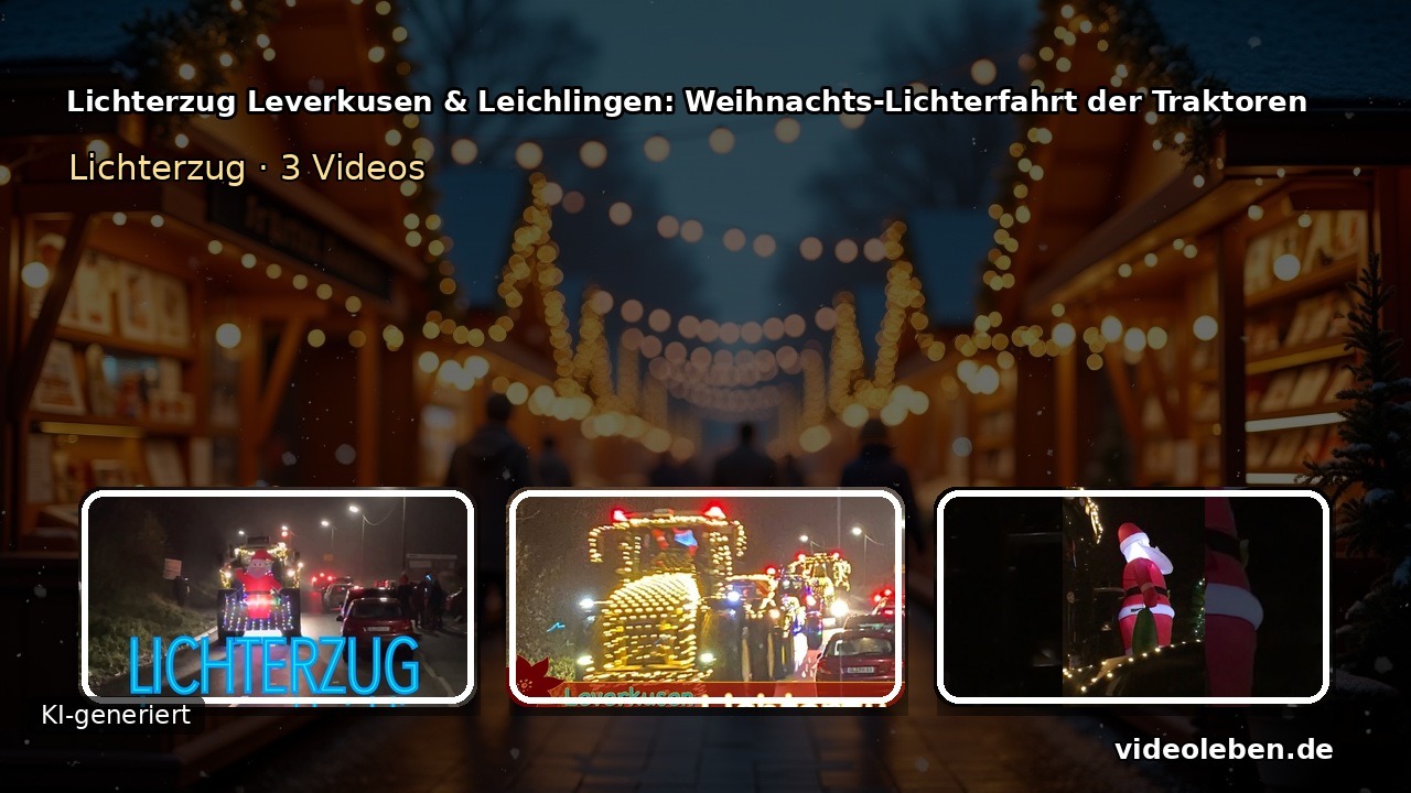 Lichterzug Leverkusen & Leichlingen: Weihnachts-Lichterfahrt der Traktoren (3 Video-Motive, KI-generierter Hintergrund)