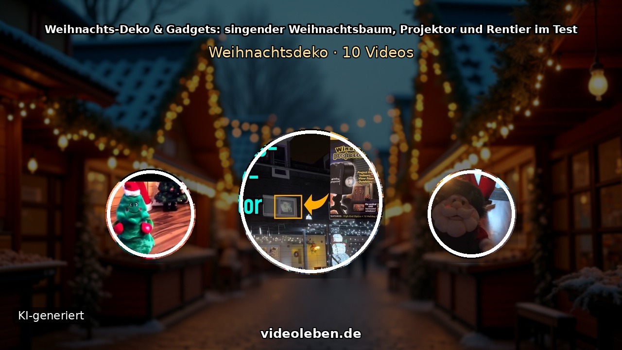 Weihnachts-Deko & Gadgets: singender Weihnachtsbaum, Projektor und Rentier im Test (4 Video-Motive, KI-generierter Hintergrund)