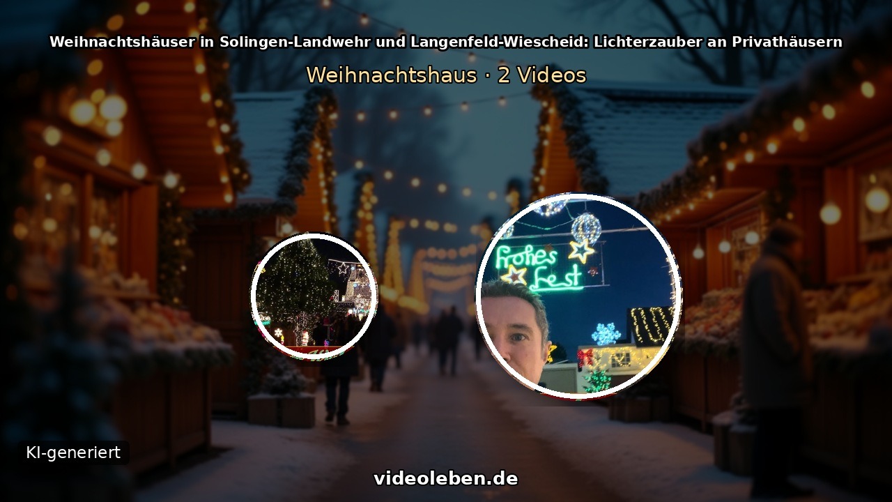 Weihnachtshäuser in Solingen-Landwehr und Langenfeld-Wiescheid: Lichterzauber an Privathäusern (2 Video-Motive, KI-generierter Hintergrund)
