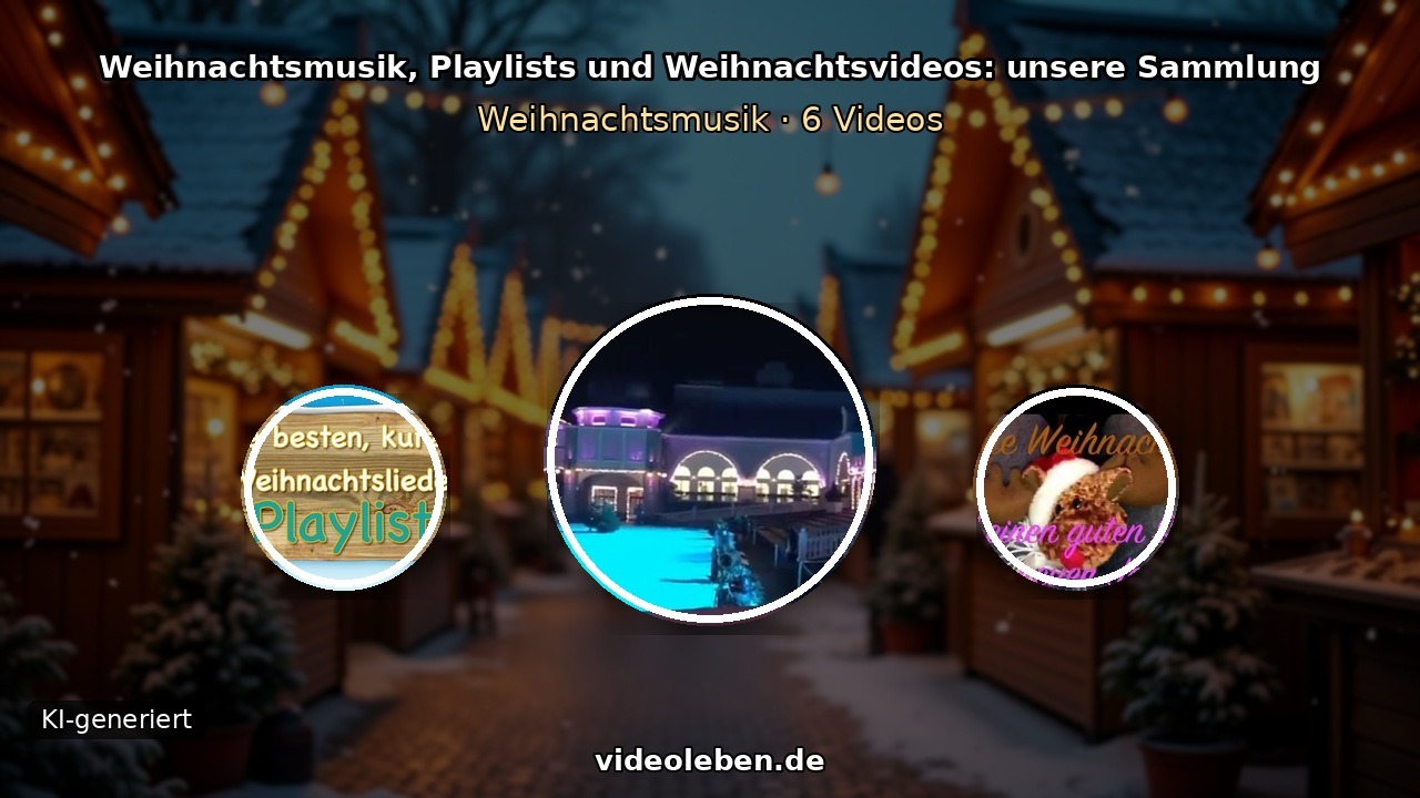 Weihnachtsmusik, Playlists und Weihnachtsvideos: unsere Sammlung (4 Video-Motive, KI-generierter Hintergrund)