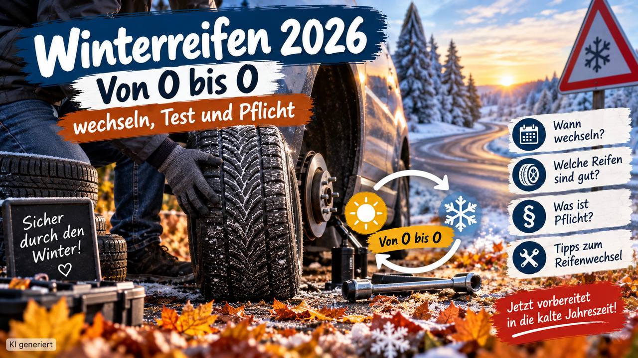 Winterreifen 2026: Von O bis O – wechseln, Test und Pflicht (KI-generierte Infografik)