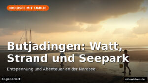 Text-Cover: Watt, Strandkörbe und Nordsee in Butjadingen (KI-generiert)