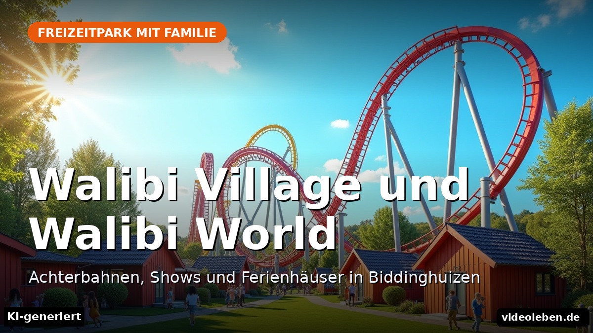 Text-Cover: Achterbahnen und Ferienhäuser – Walibi Village und Walibi World (KI-generiert)