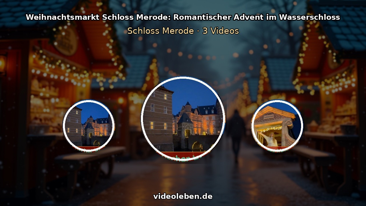 Weihnachtsmarkt Schloss Merode mit beleuchtetem Wasserschloss in der Adventszeit