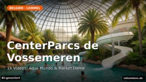 CenterParcs de Vossemeren: Aqua Mundo mit Wasserwelt und Palmen (KI-generierte Darstellung)