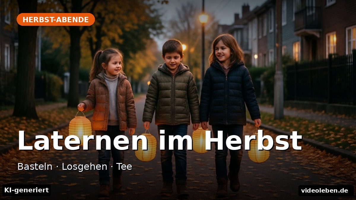 Laternen im Herbst – Basteln · Losgehen · Tee (KI-generierte Darstellung)