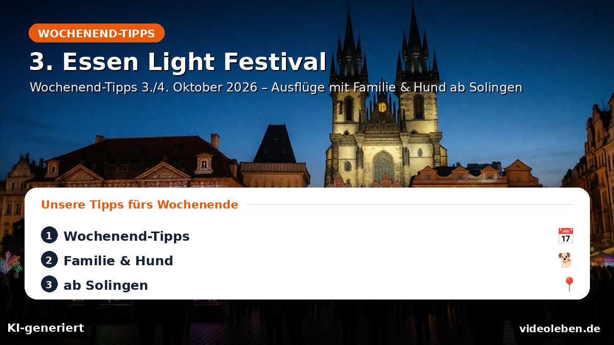 5. Essen Light Festival – bunte Lichtinstallationen in der Innenstadt am Abend (KI-generierte Darstellung)